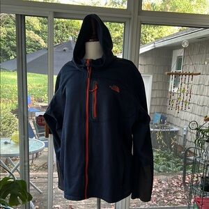 The North Face Men's Dark Blue Jacket with Orange Trim